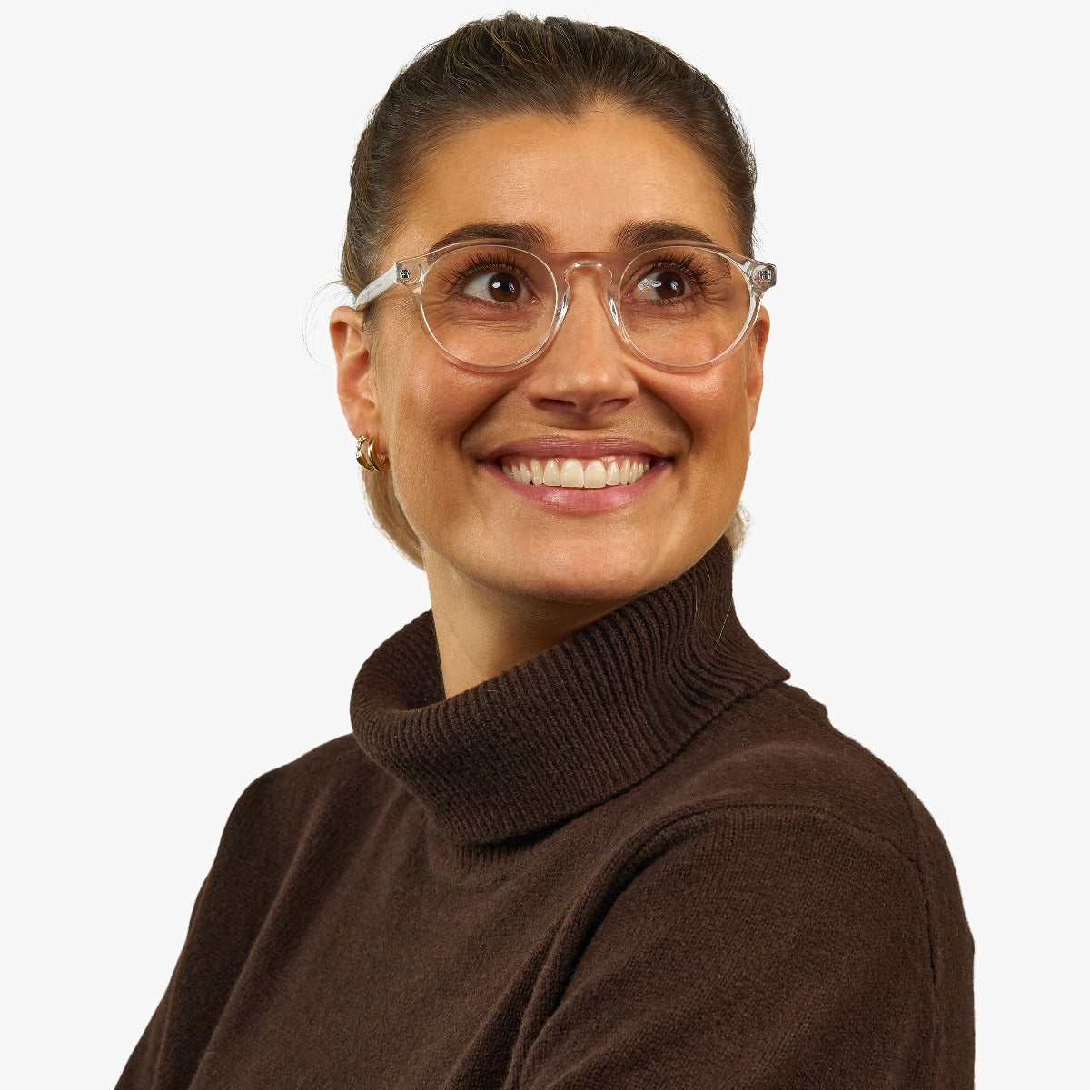 Luxreaders stylish Trondheim Crystal White Blue light glasses. Made from Acetate in a Round shape.