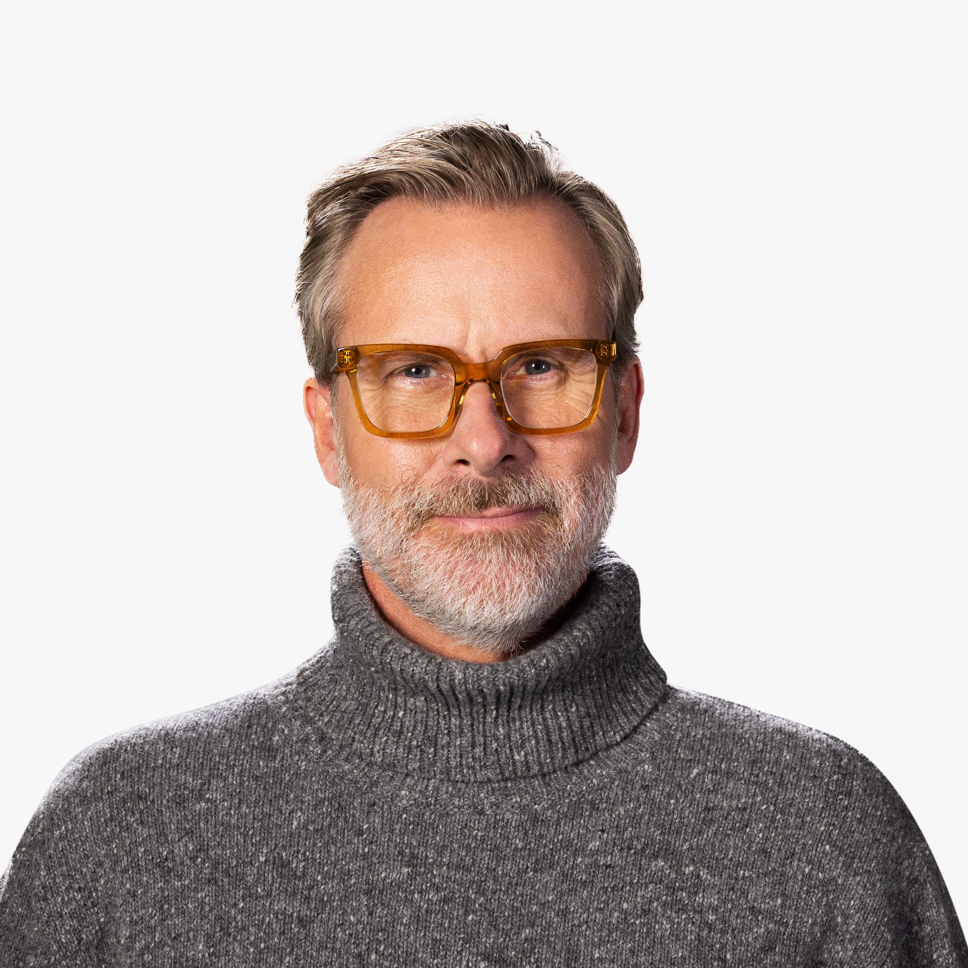 Luxreaders stylish Men's Tisvilde Crystal Caramel Reading glasses. Made from Bio-acetate in a Square shape.