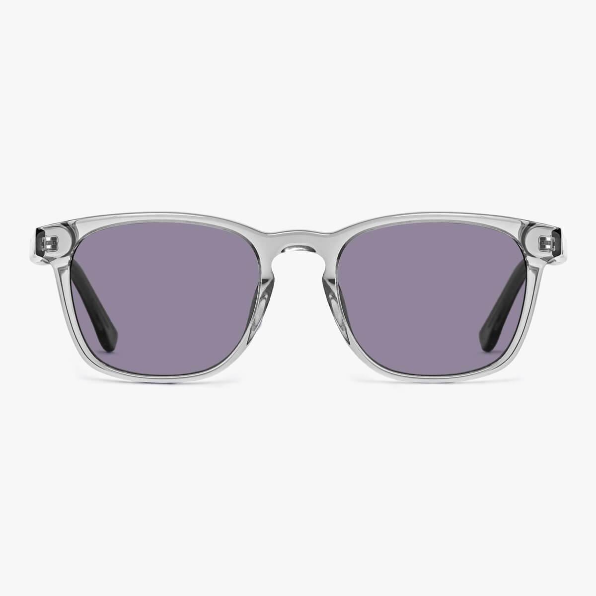 Crystal grey square glasses with purple lenses