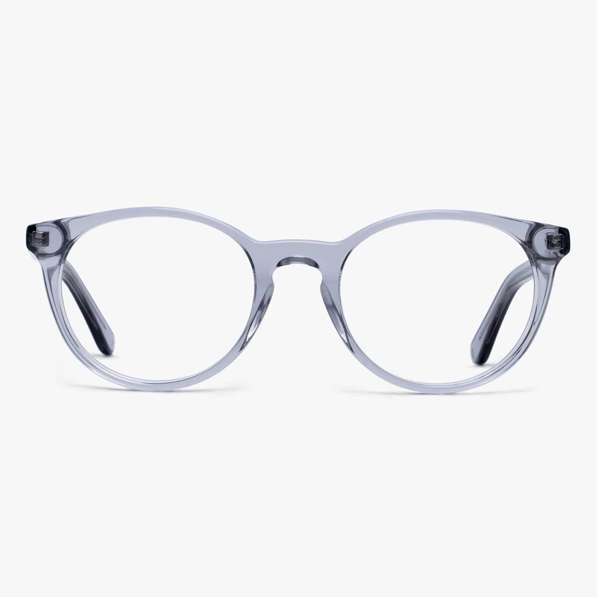 Luxreaders stylish Örebro Crystal Grey Blue light glasses. Made from Acetate in a Iconic shape.