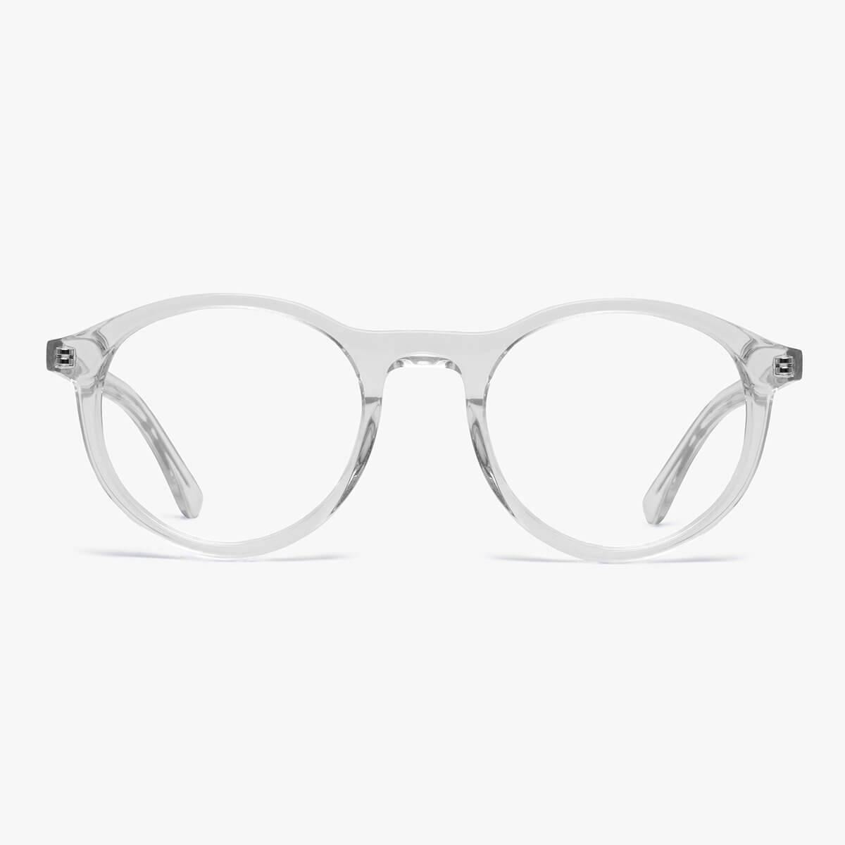 Luxreaders stylish Løkken Crystal White Blue light glasses. Made from Acetate in a Round shape.