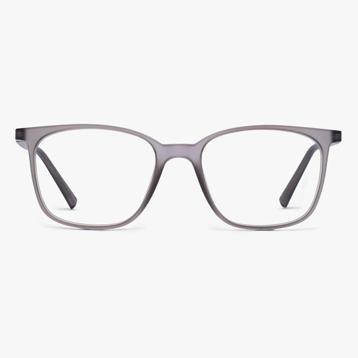 Luxreaders stylish Men's Fyn Grey Blue light glasses. Made from Rubber in a Square shape.