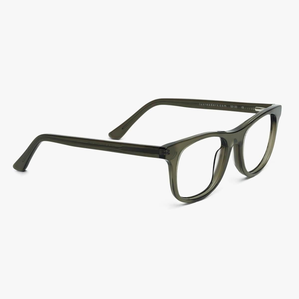 Luxreaders stylish Men's Malmö Shiny Olive Blue light glasses. Made from Acetate in a Square shape.