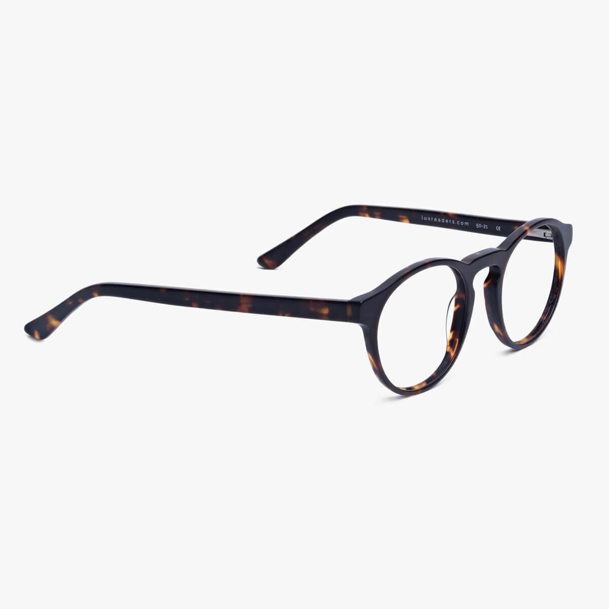 Luxreaders stylish Trondheim Dark Turtle Reading glasses. Made from Acetate in a Round shape.