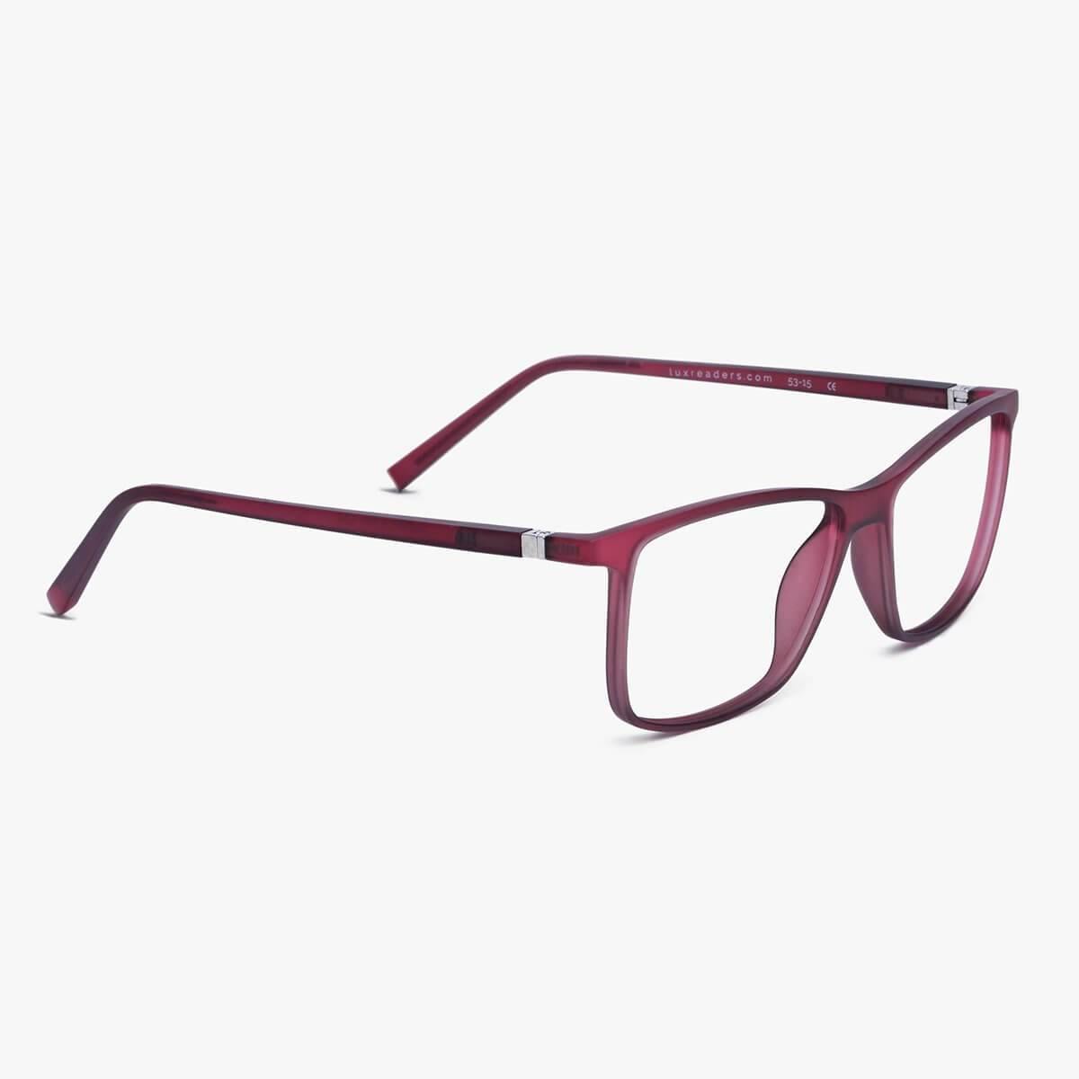 Luxreaders stylish Women's København Red Reading glasses. Made from Rubber in a Square shape.
