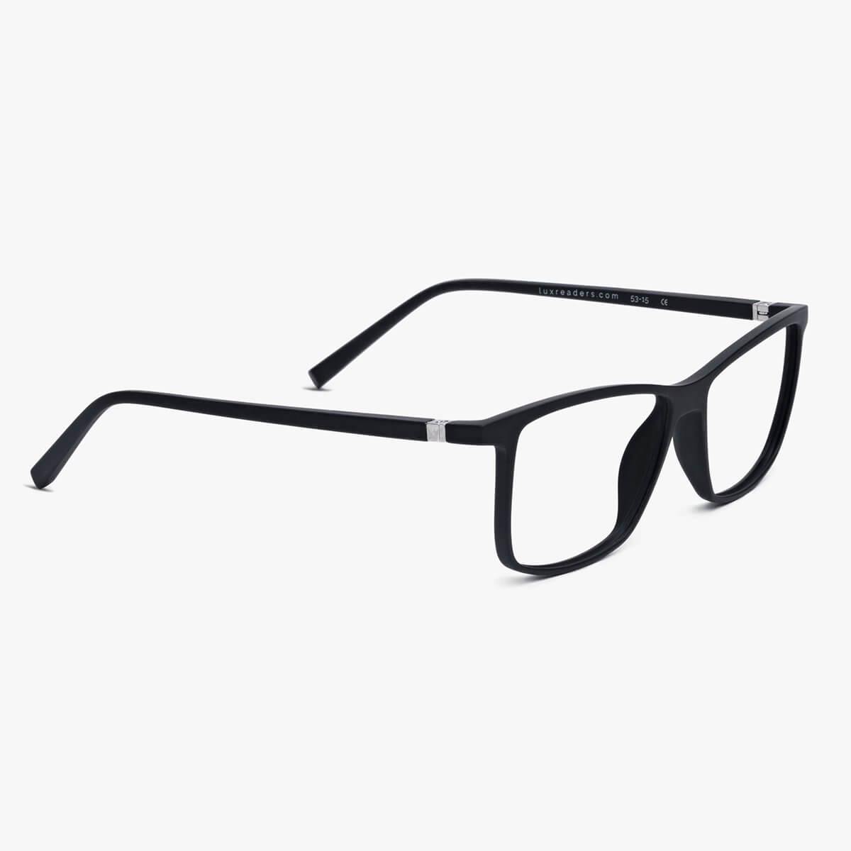 Luxreaders stylish Women's København Black Reading glasses. Made from Rubber in a Square shape.
