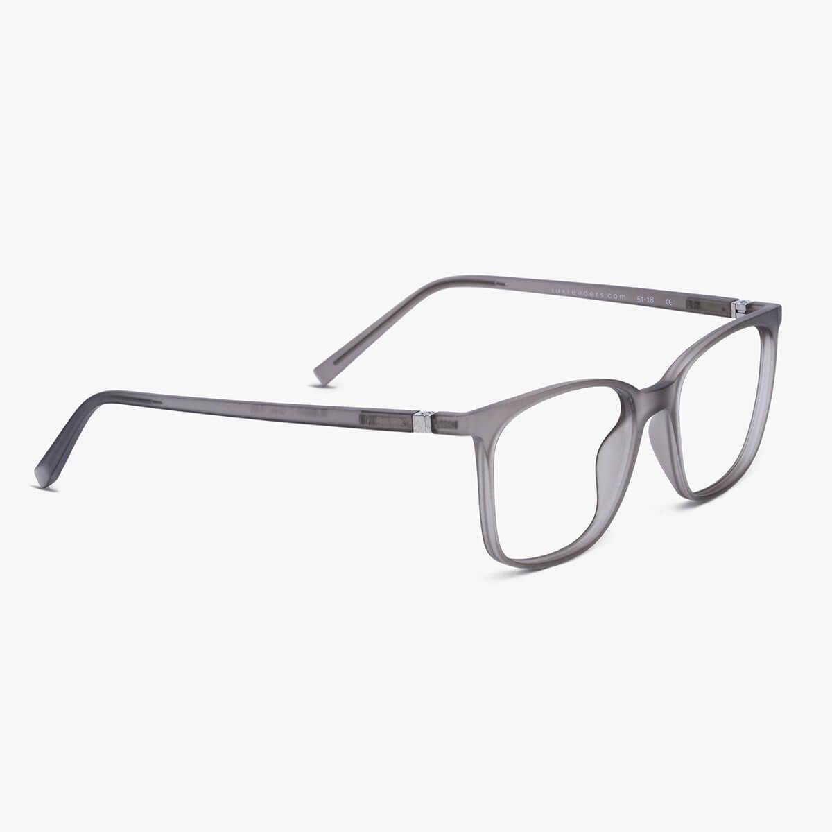 Luxreaders stylish Men's Fyn Grey Reading glasses. Made from Rubber in a Square shape.