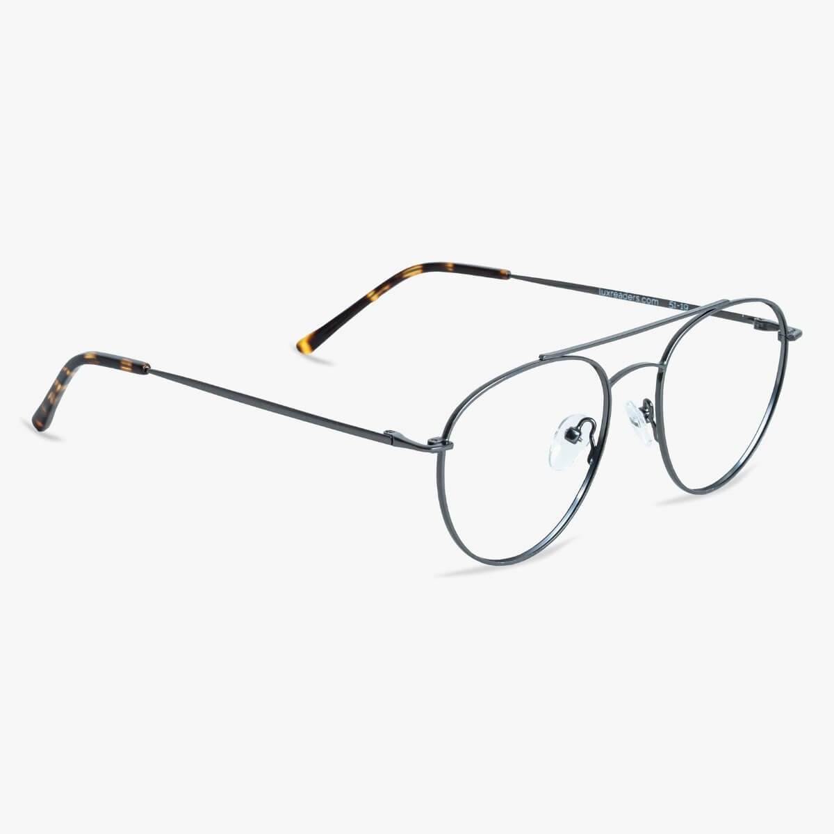 Göteborg Gun round metal glasses with slender temples and tortoiseshell tips