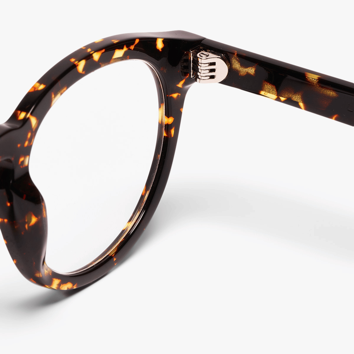 Gråsten Dark Turtle tortoiseshell round glasses with metal hinge detail