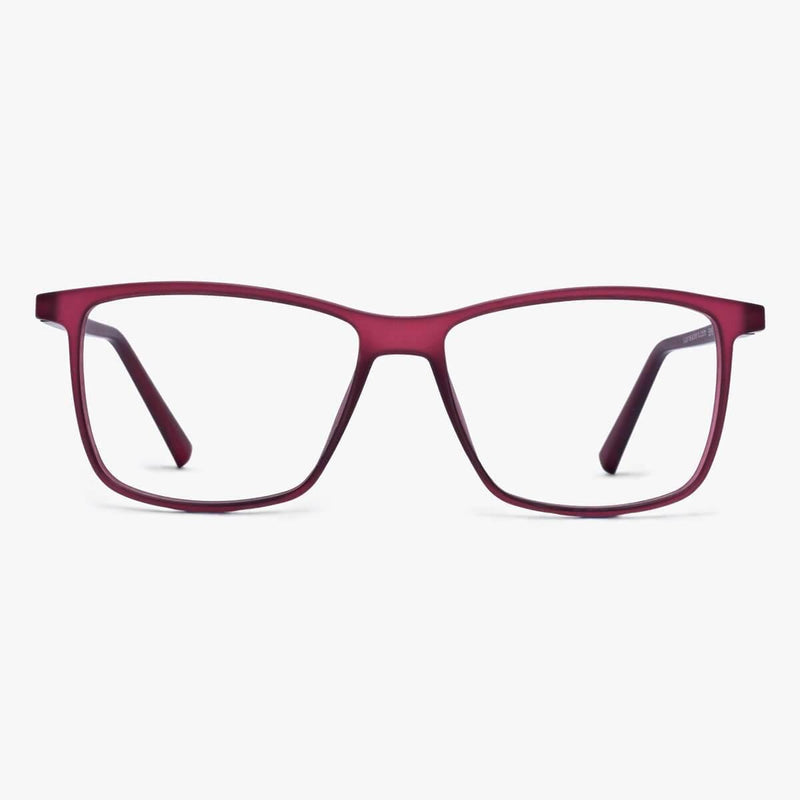 Square red reading glasses with sleek design