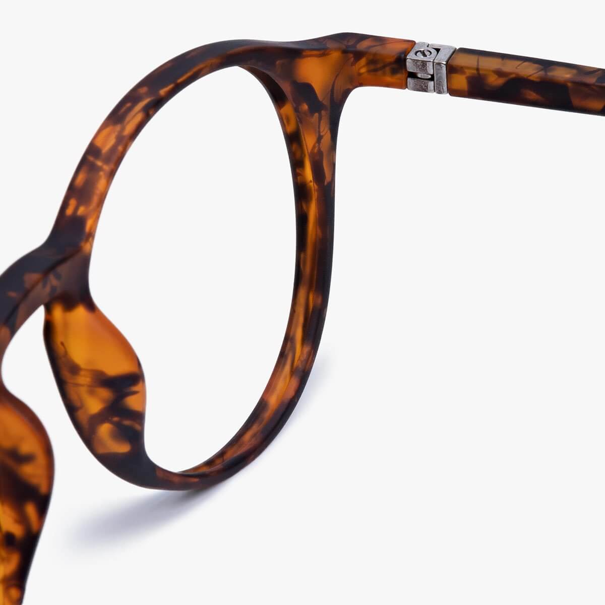 Tortoiseshell reading glasses with a round frame design