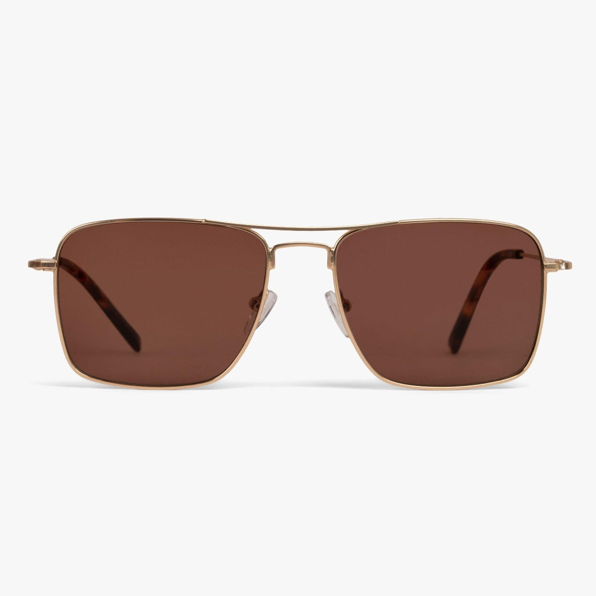 Brown lens sunglasses with gold metal frames