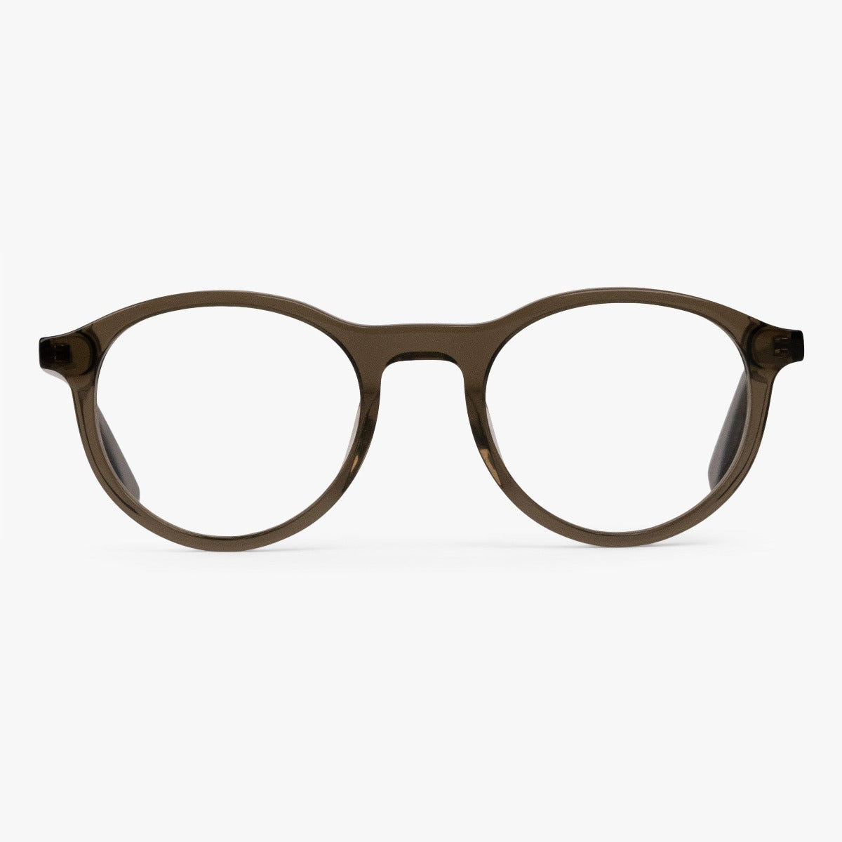 Løkken Shiny Olive round eyeglasses with transparent olive frames