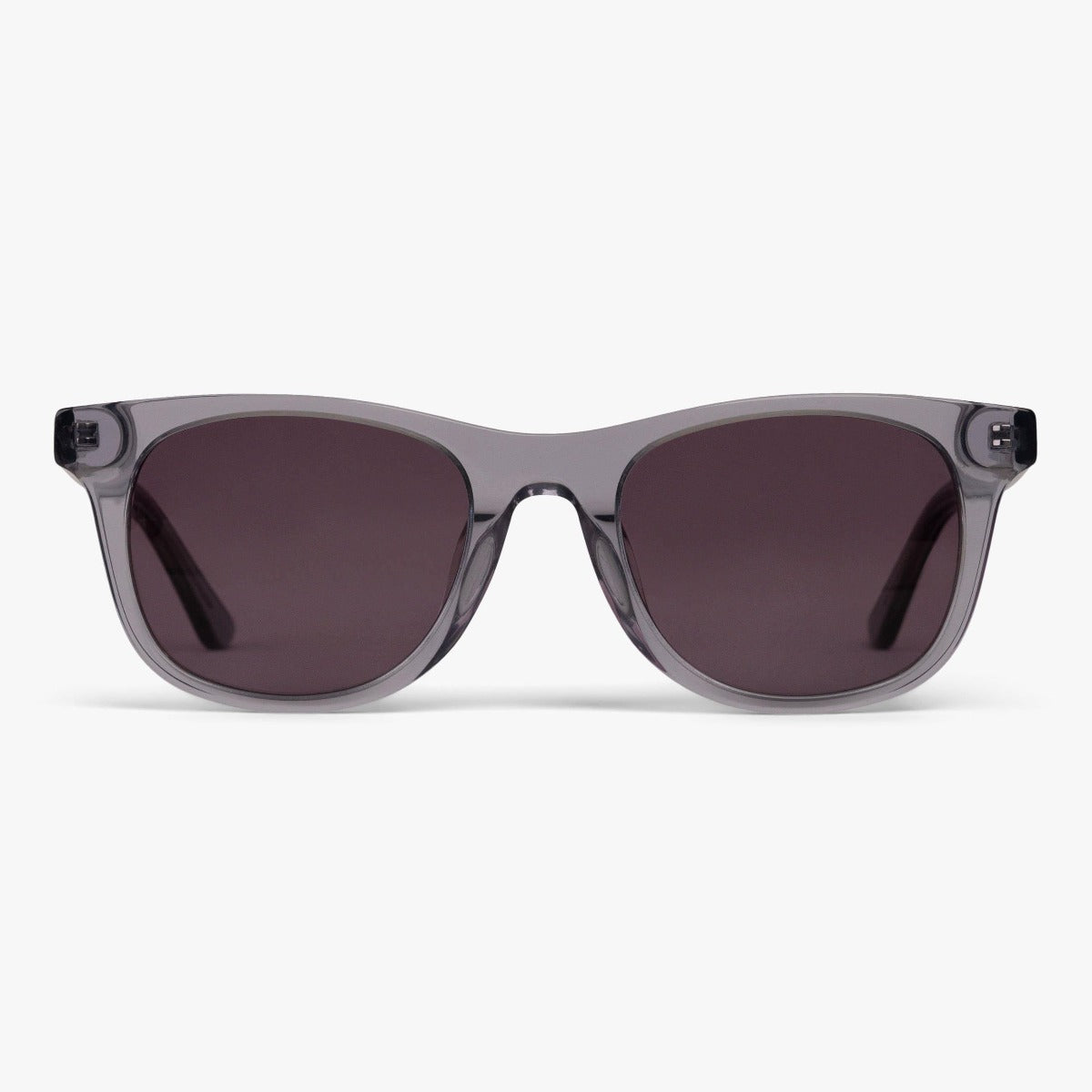 Malmö Crystal Grey transparent square sunglasses with dark lenses