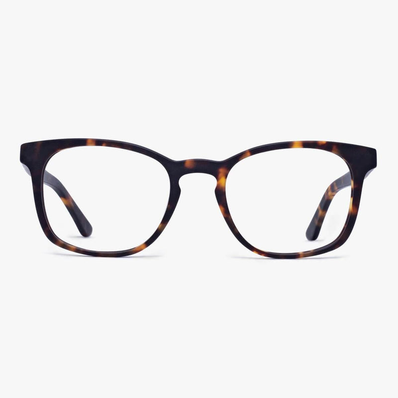 Men's tortoiseshell rectangular eyeglasses