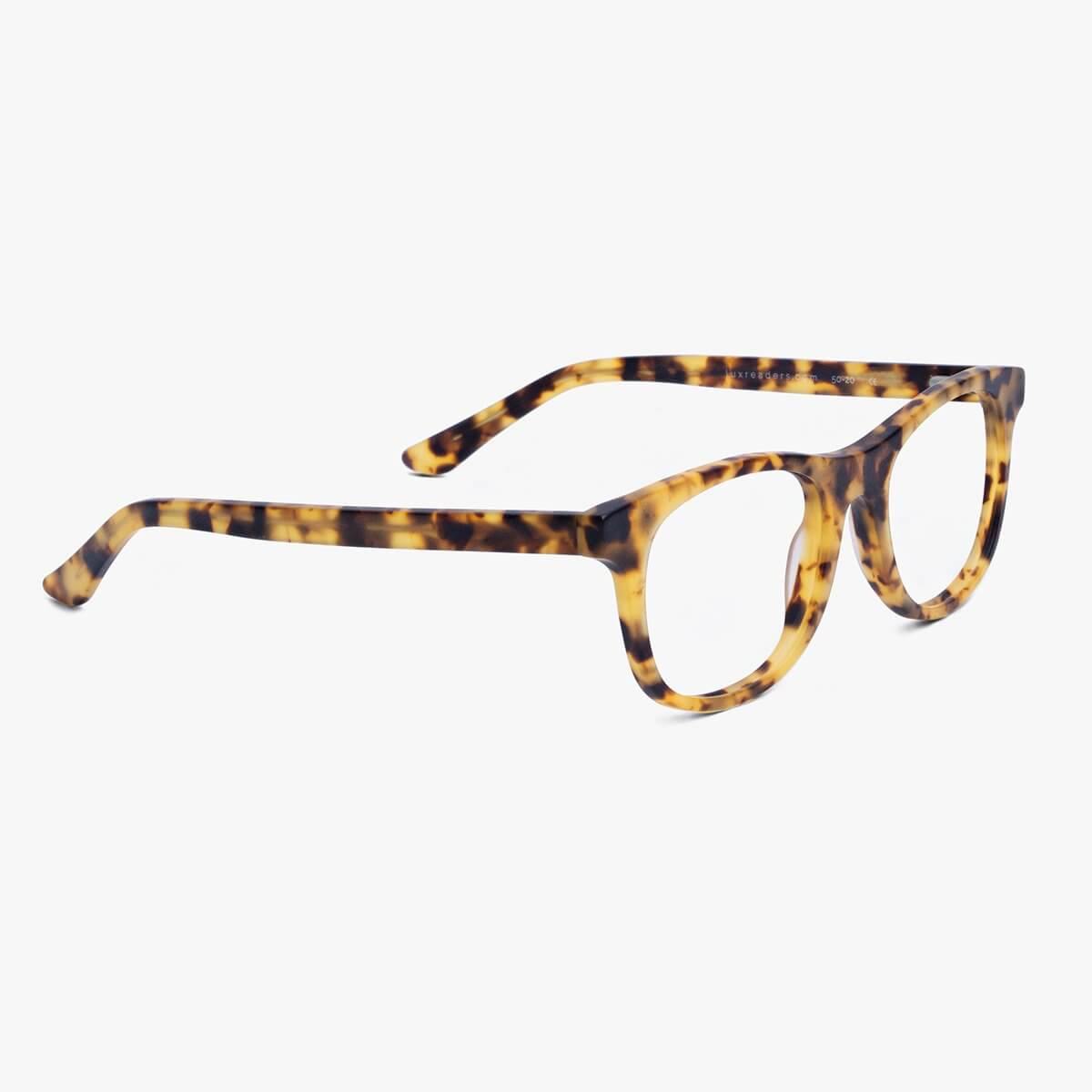 Tortoise shell reading glasses with a rounded frame