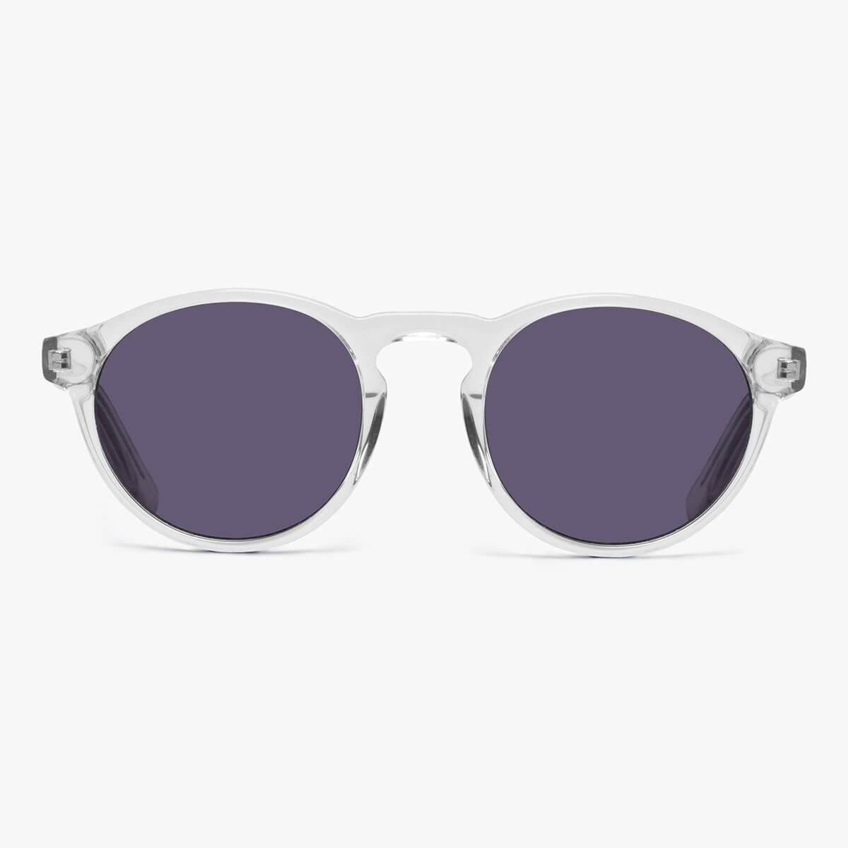Men's Trondheim Crystal White round sunglasses with transparent frame and dark lenses