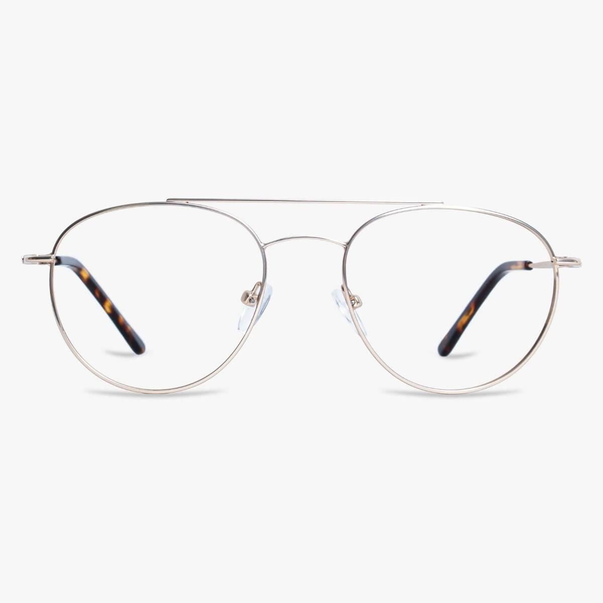 Luxreaders stylish Women's Göteborg Gold Blue light glasses. Made from Stainless steel in a Round shape.