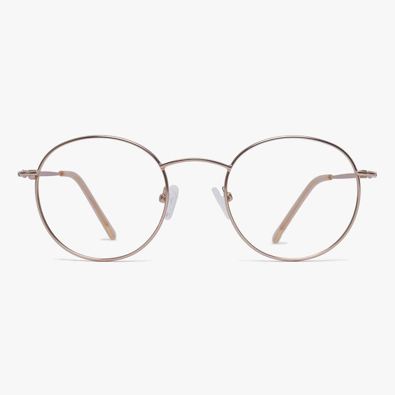 Round gold reading glasses with slim temples
