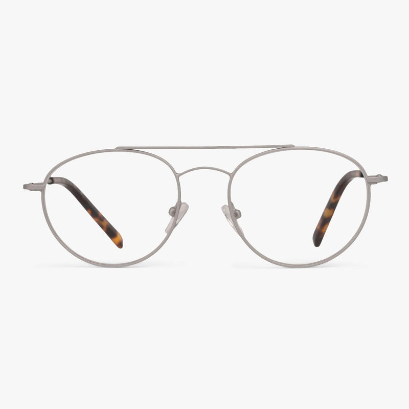 Silver metal frame glasses with tortoiseshell temples