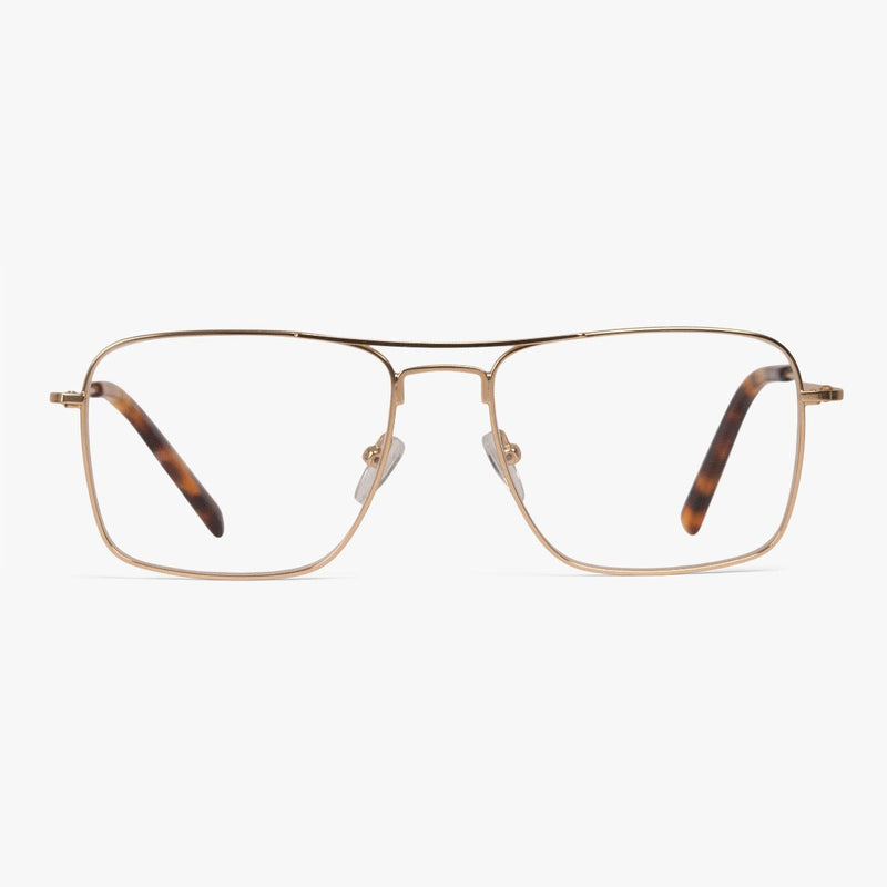 Gold women's eyeglasses with tortoiseshell temples