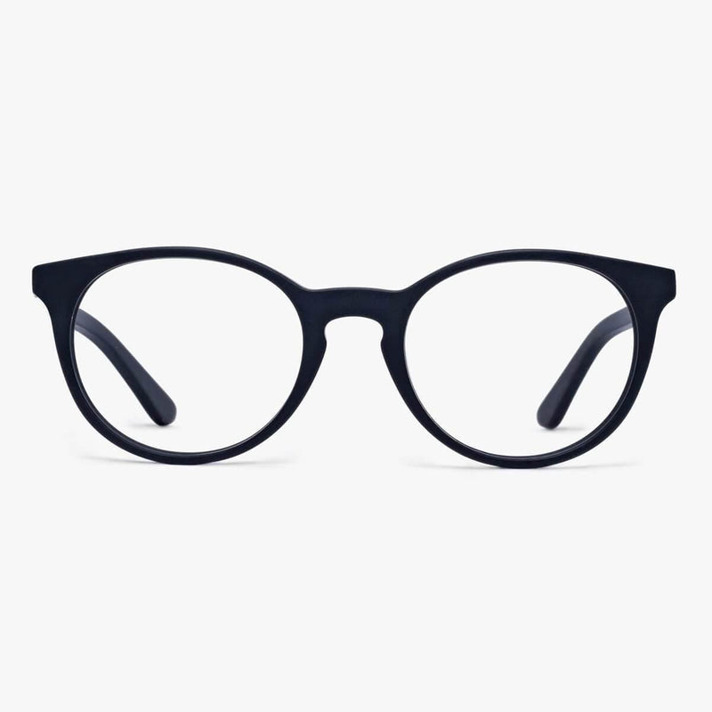 Black round eyeglasses with a sleek design