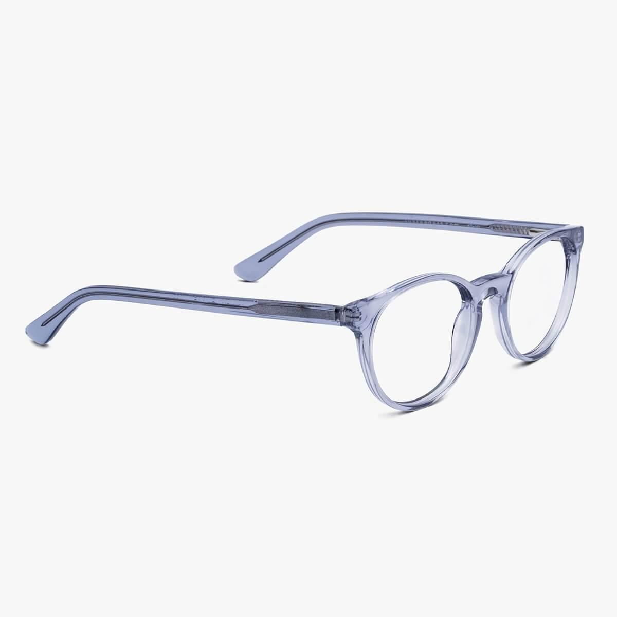 Women's Örebro Crystal Grey reading glasses with round lenses and transparent grey frame